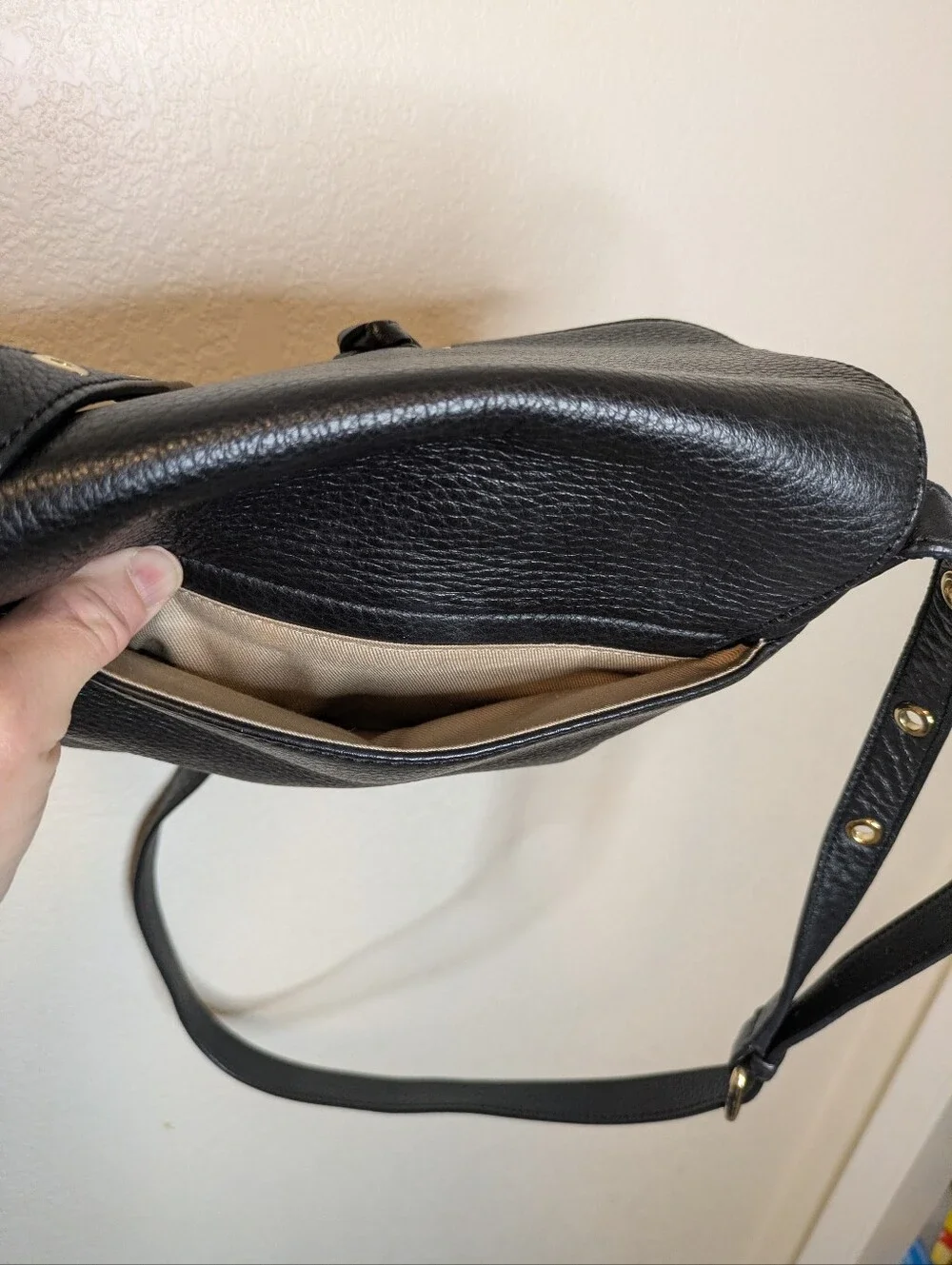 Talbots Black Genuine Leather Snap Flap Crossbody Bag • Excellent